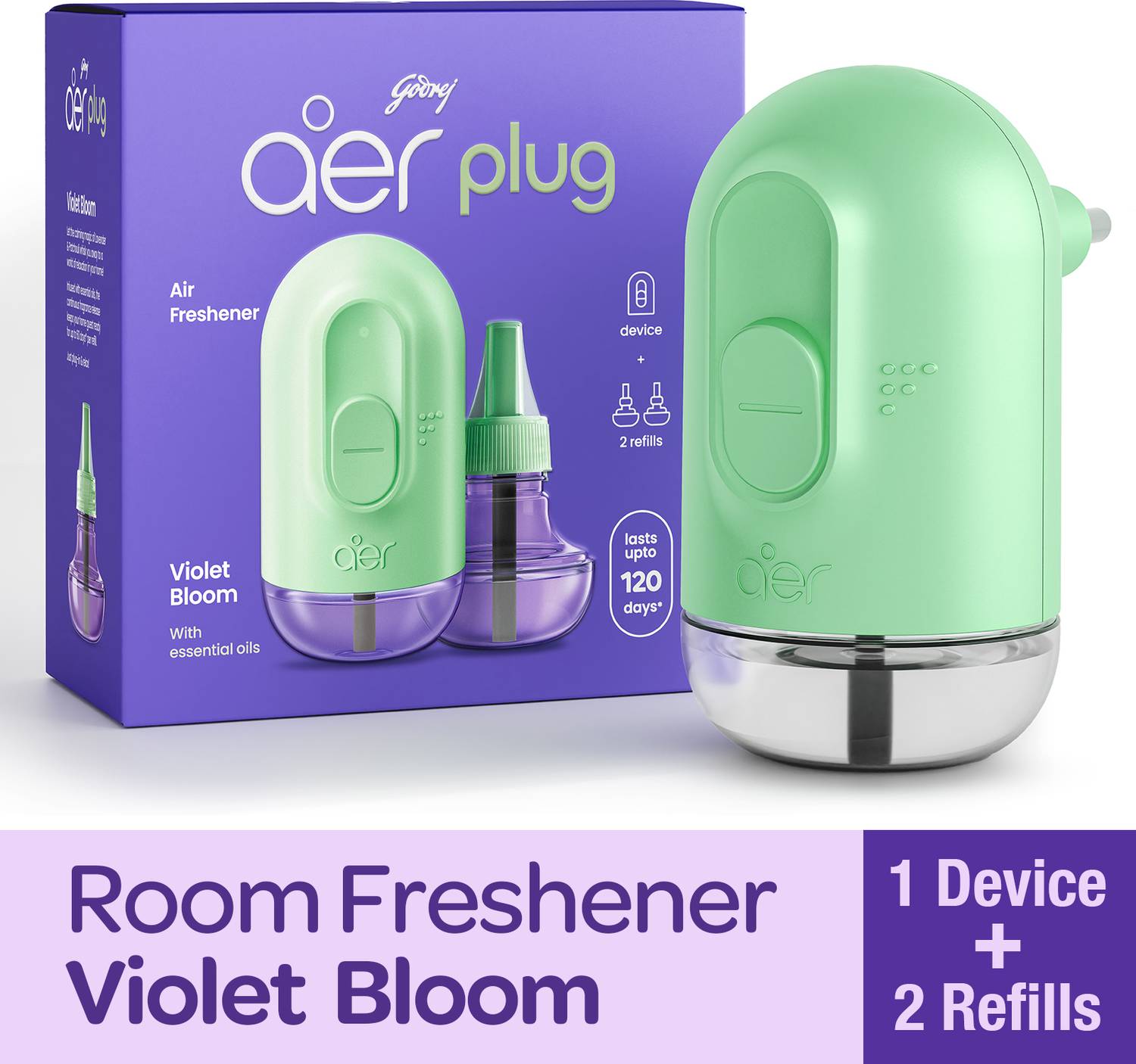 Godrej Aer Plug - Violet Bloom Refill Device + 2 Refills Electric