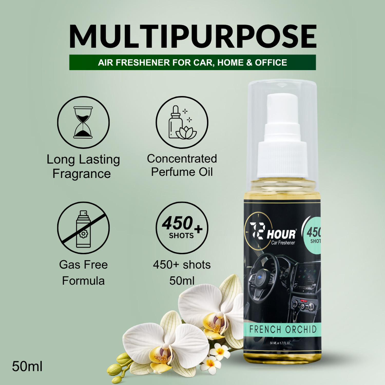 Image of 72hour french orchid Car Perfume Spray Air Freshener for Car, Home & Office Long Lasting Fragrance - Miski Fragrance (50 ml)