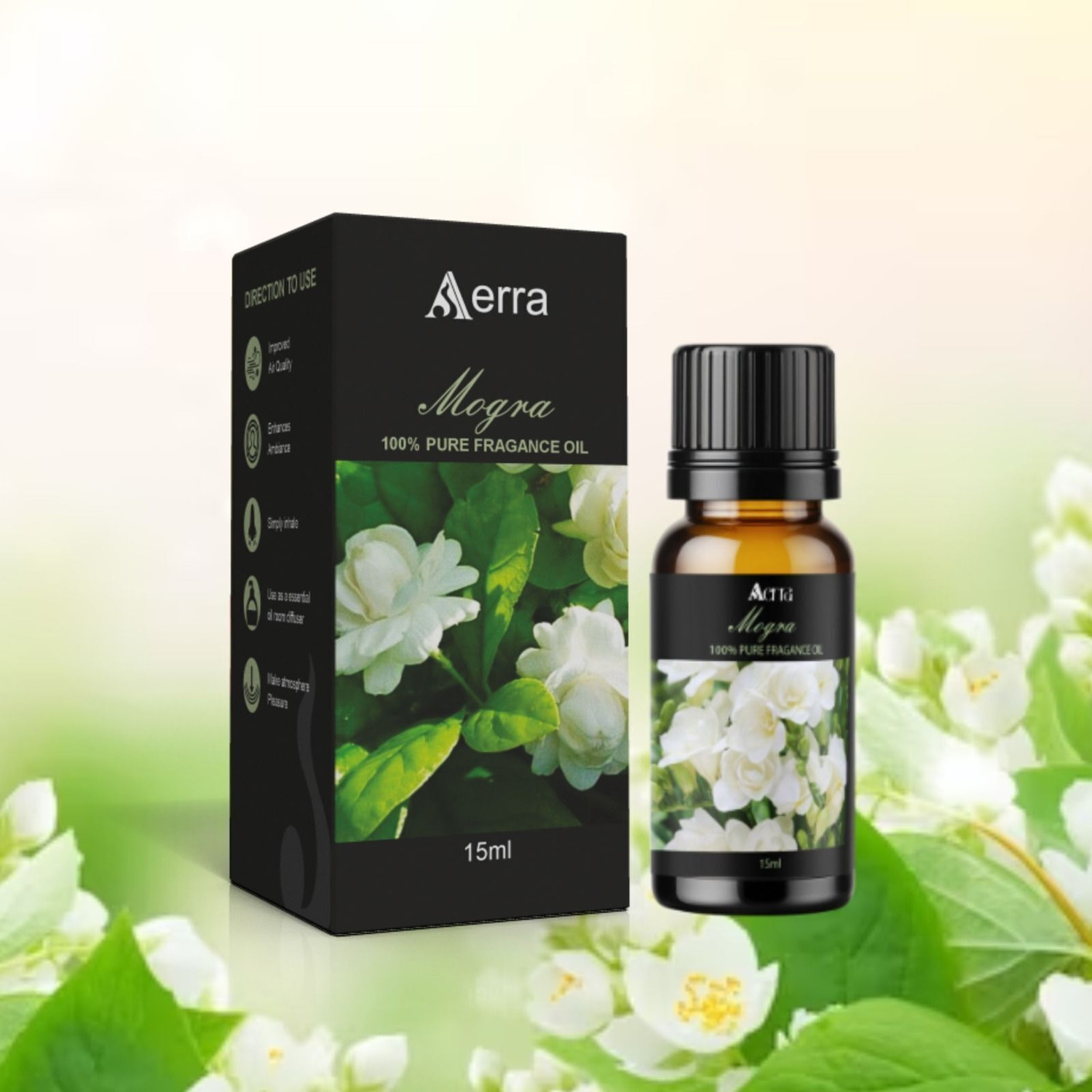 Image of Aerra Mogra Aroma Oil Premium Mogra Fragrance Oil 15ml - Natural, Long-Lasting for Puja, Diffusers, Home