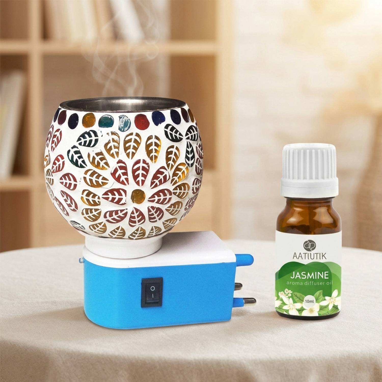 Aatiutik Jasmine Diffuser Set Electric Camphor Diffuser Aroma Oil Burner with Ceramic Bowl | Kapoor Dani Electric Burner | Room Freshener, Camphor & Diffuser/Essential Oil Fragrance