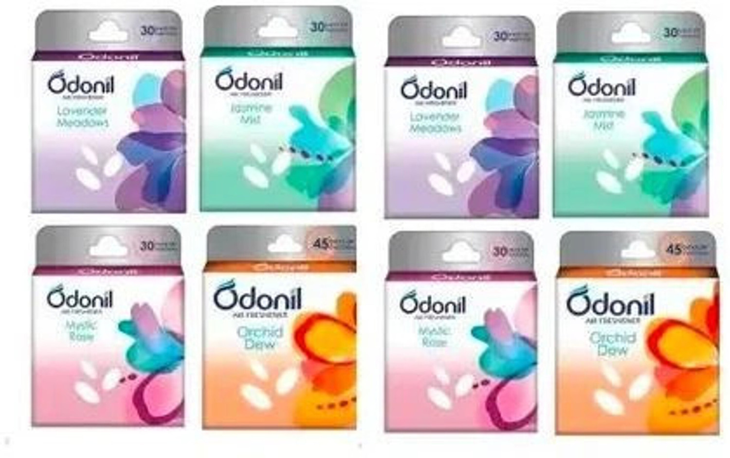 Image of Odonil mixed fragrance, Long Lasting Odour (8 x 50 g), Assorted Blocks(pack of 8) Car Freshener Blocks mixesd fragrance of rose, dew, lavender