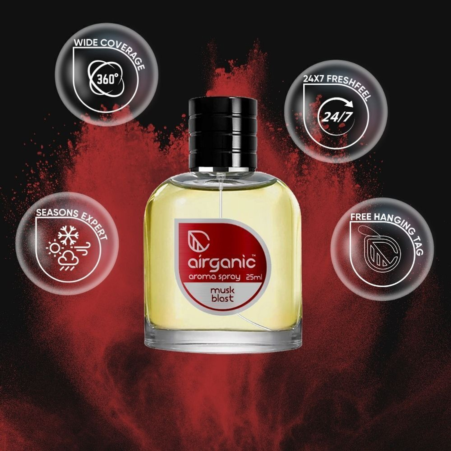 Image of Airganic Aroma Fine Spray Musk Blast with hanging card Car Freshener Spray Aroma Fine Spray Musk Blast - 25 ml