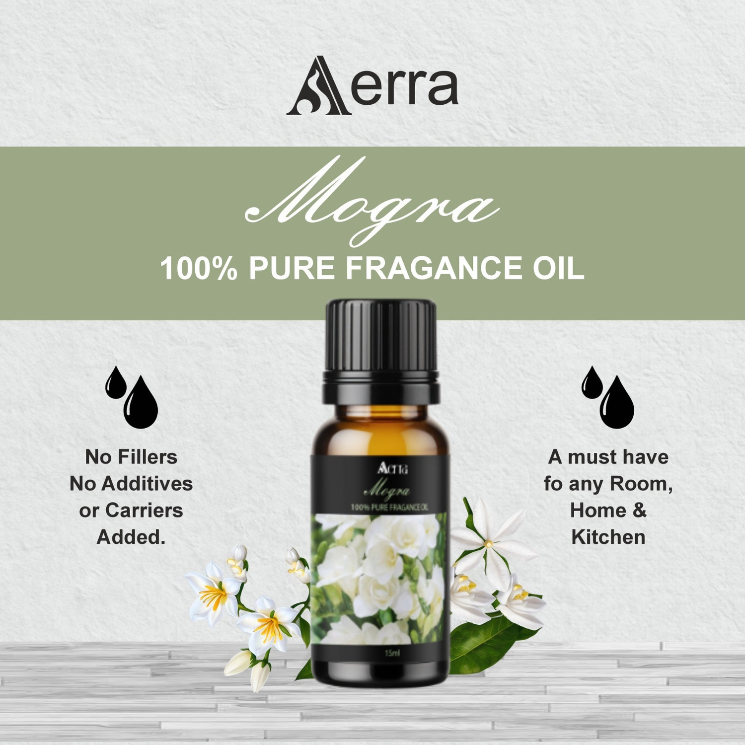 Image of Aerra Mogra Aroma Oil Premium Mogra Fragrance Oil 15ml - Natural, Long-Lasting for Puja, Diffusers, Home