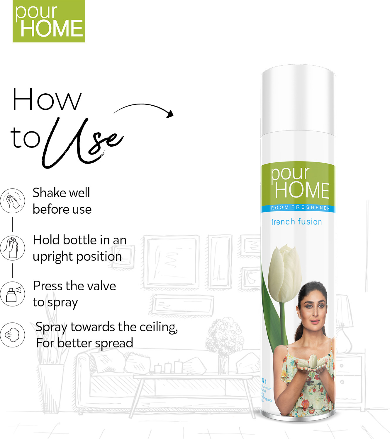Image of POUR HOME Room Freshener French Fusion 270 Ml (Pack of 2) Spray | Room Freshener | Fusion