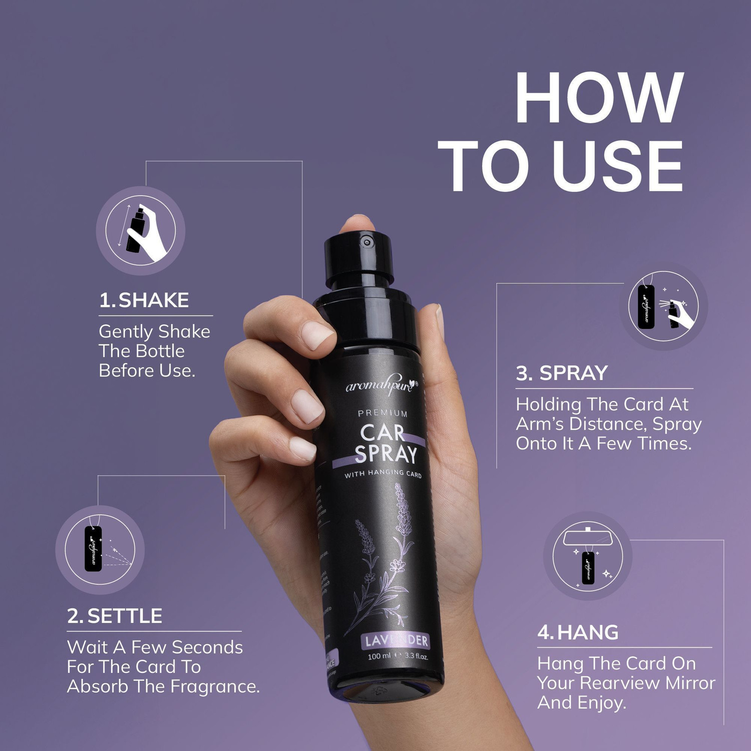 Image of Aromahpure Musk + Lavender Car Freshener Spray Premium Perfume Mist With Hanging Card |Long Lasting 800+ Sprays|Travel Friendly