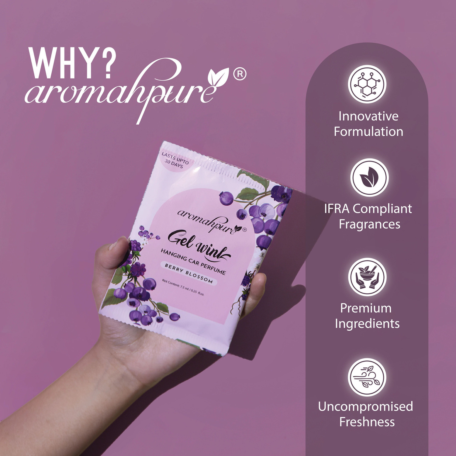 Image of Aromahpure Berry Car Freshener Diffuser Gel Wink Hanging Perfume|Pack of 3| Long-Lasting Up to 30 Days