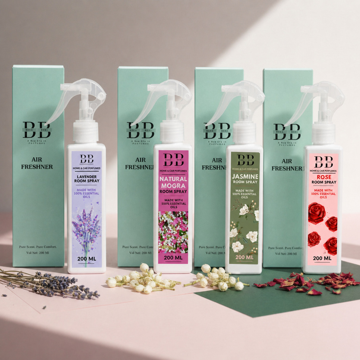 Image of boka boki lavender,mogra,jasmine,rose Car Freshener Spray Combo of 4 Air Freshener Spray, For Home Office, Bedroom, Drawing Room No Chemicals, Artifical Fragrance...
