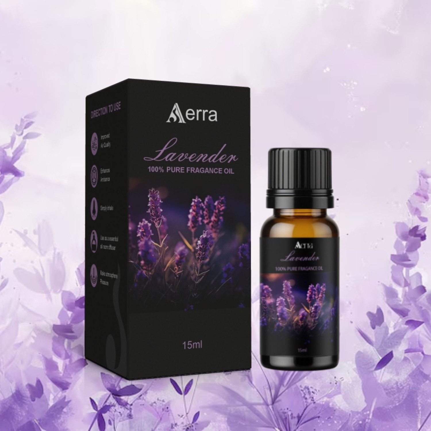 Image of Aerra Levender Aroma Oil | Lavender Pure Fragrance Oil 15ml - Natural, Long-Lasting for Diffusers, Puja