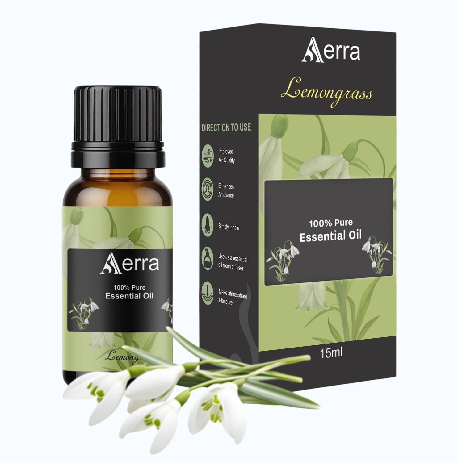 Aerra Lemongrass Aroma Oil | Lemongrass Essential Oil 15ml - 100% Pure Organic | Natural Air Freshener for Home, Car, Diffuser & Linen | Zesty Citrus Scent