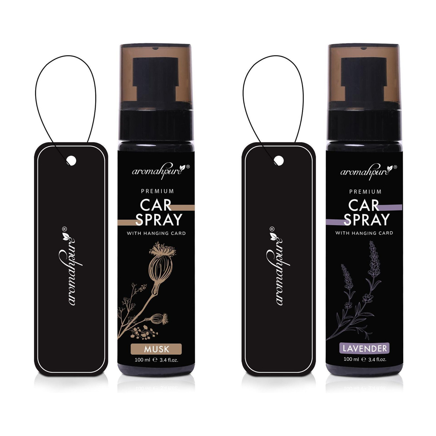 Image of Aromahpure Musk + Lavender Car Freshener Spray Premium Perfume Mist With Hanging Card |Long Lasting 800+ Sprays|Travel Friendly