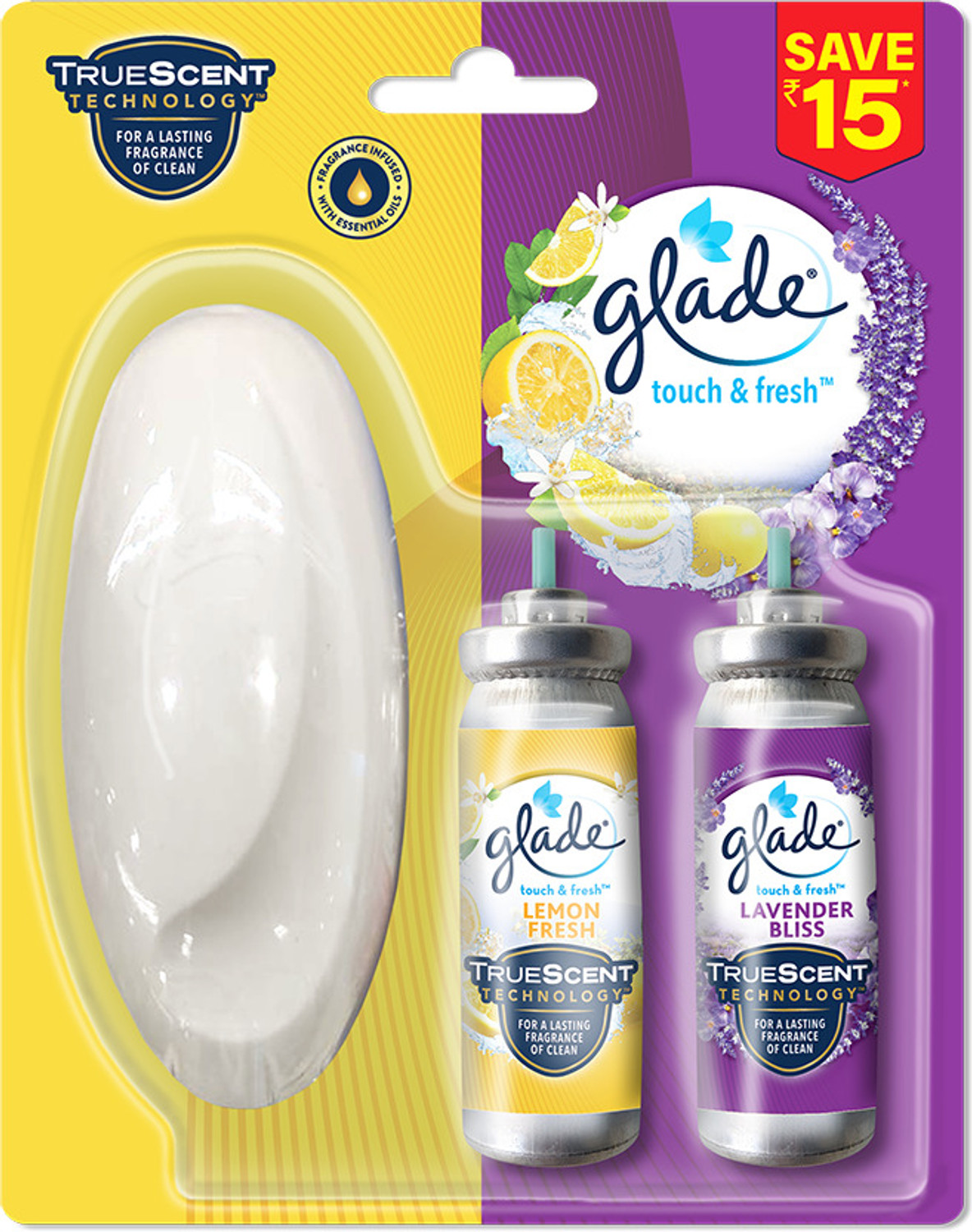 Image of GLADE Lavender & Lemon Spray | Touch and Fresh Air Freshener | 2 Refill + Holder |