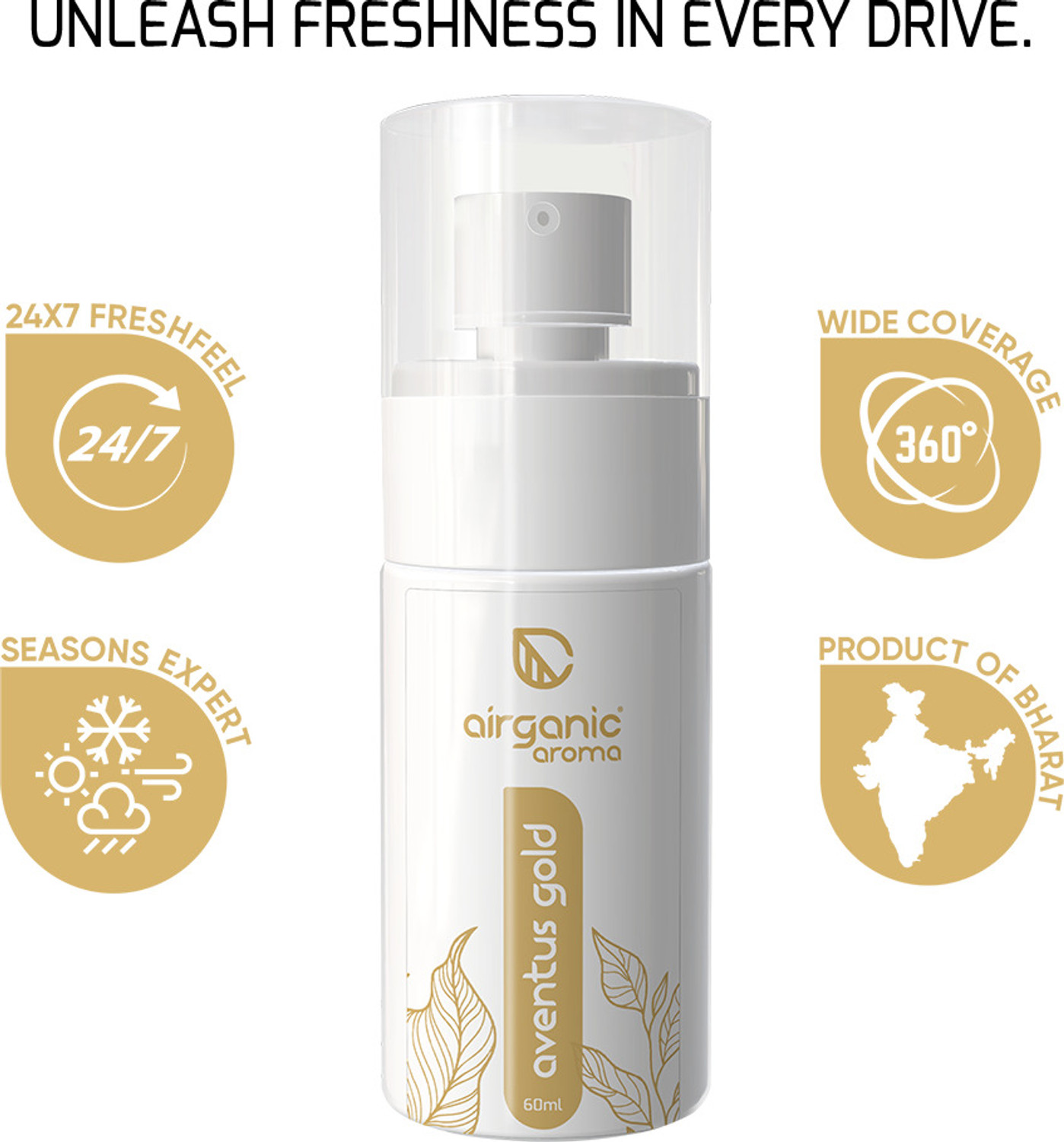Image of Airganic aroma Aventus Gold Premium Spray Car Perfume 60 Ml |Fine Fragrance Car Freshener Spray | Car Accessory Interior Spray | Car Accessories 2026
