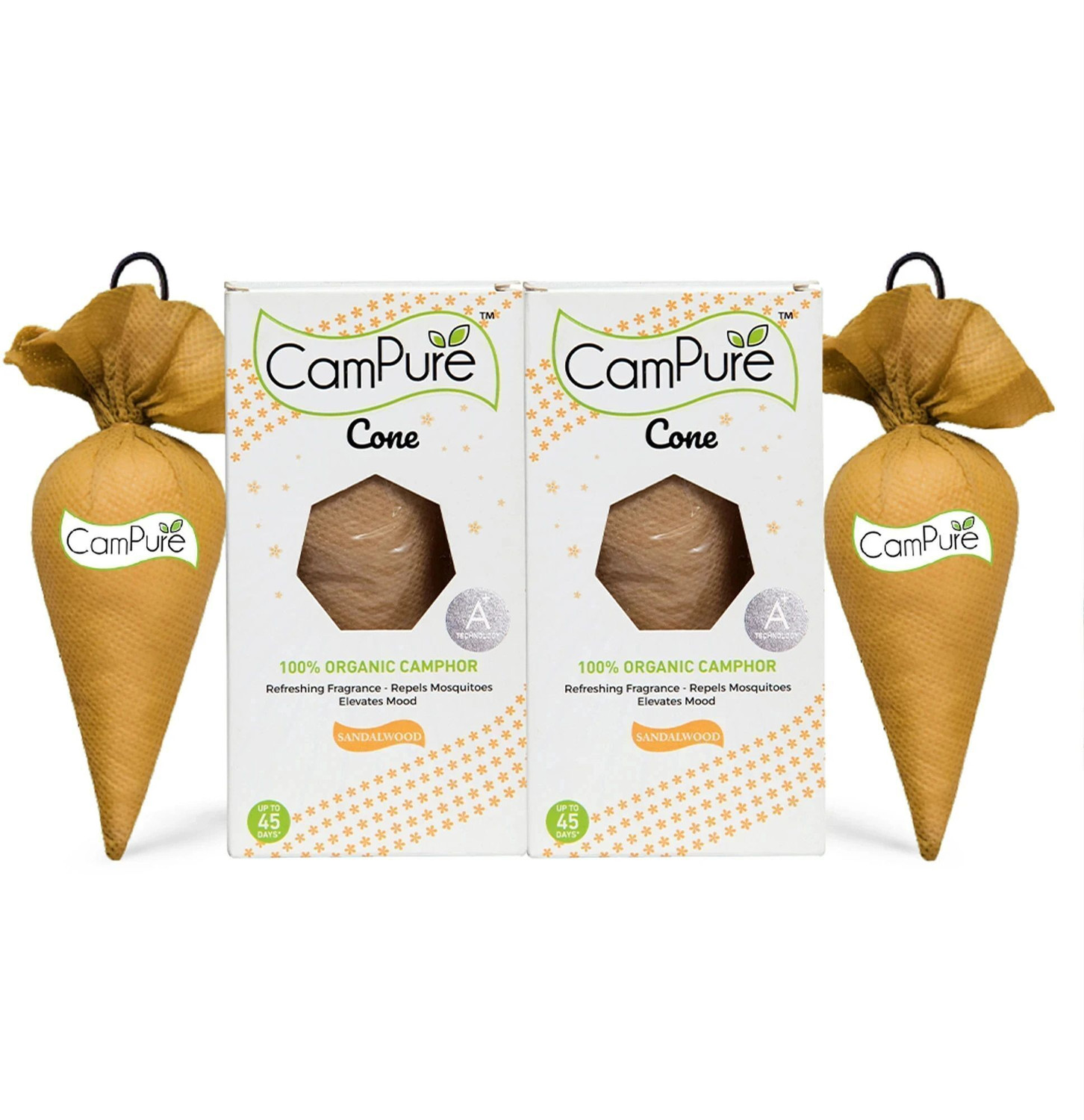 Image of CamPure Cone Sandalwood - Pack of 2 Potpourri Camphor Cone Sandlwood - Room Freshener, Mosquito - Insect Repellent - Pack Of 2