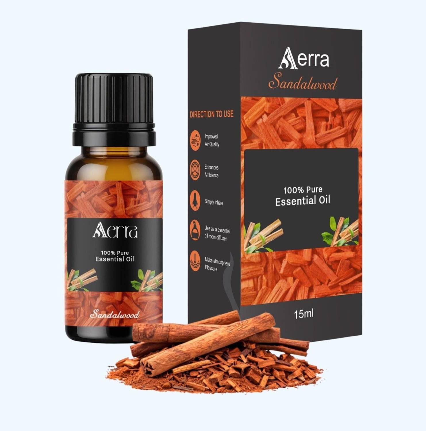 Aerra Sandalwood Aroma Oil Essential Oil Sandalwood 15ml - 100% Pure Organic | Natural Air Freshener for Home, Car, Diffuser & Linen | Divine Woody Scent