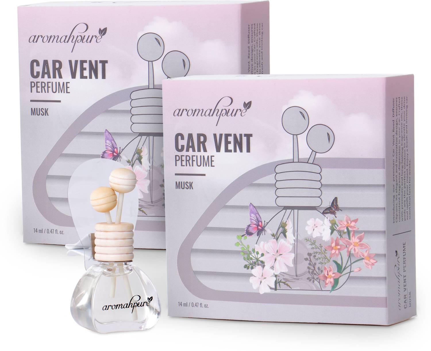 Aromahpure Musk Car Freshener Diffuser Vent Pod | Natural Fragrance Oil in Glass Bottle with Wooden Reed Sticks