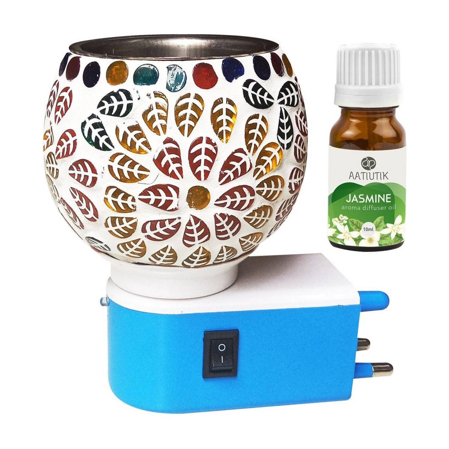 Aatiutik Jasmine Diffuser Air Freshner Oil Camphor Diffuser with On Off Switch Between Burner& Lamp With 1 Aroma Oil, Diffuser Multipurpose Ceramic Electric Kapurdani with Night Lamp Aroma Kapoor Dani