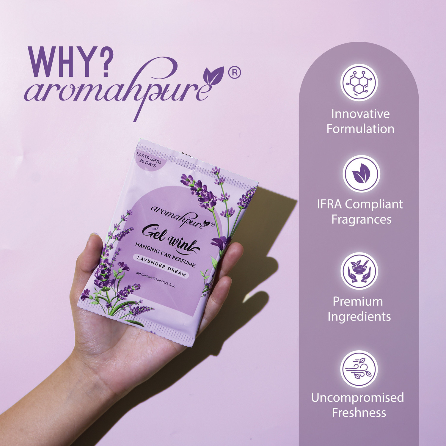 Image of Aromahpure Lavender Car Freshener Diffuser Gel Wink Hanging Perfume|Pack of 3| Long-Lasting Up to 30 Days