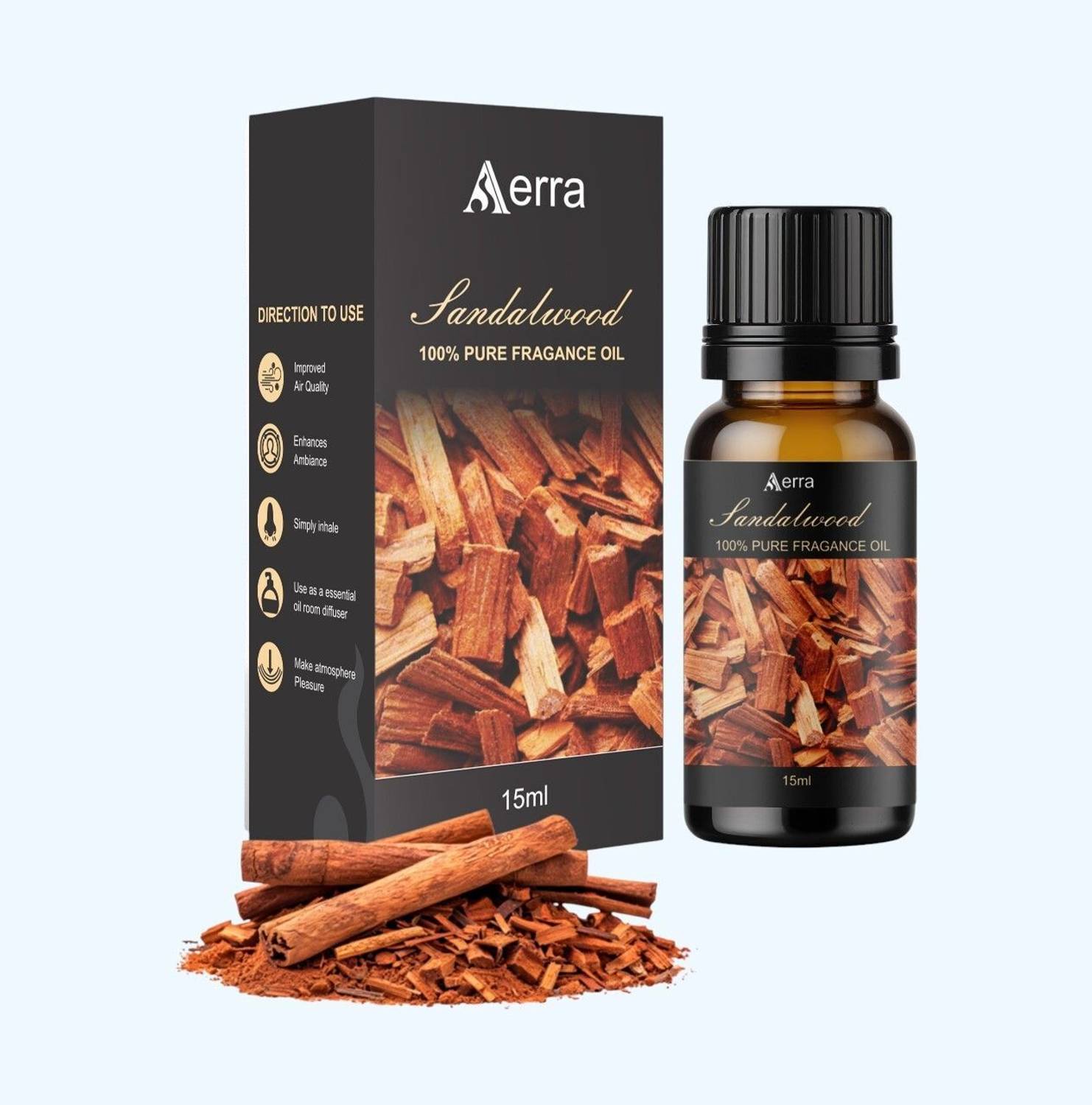 Aerra Sandalwood Aroma Oil | Sandalwood (Chandan) Pure Fragrance Oil 15ml – Natural, Long-Lasting for Puja, Home