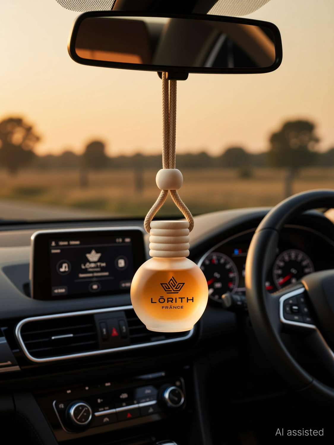 Image of Lorith France Arabic Oud Car Freshener Diffuser Car Perfume Combo Best Pack of 1 Premium Hanging Car Air Freshener (Arabic Oud) (15ML) Long Lasting Natural Essential Oil Glass Bottle Car Accessories