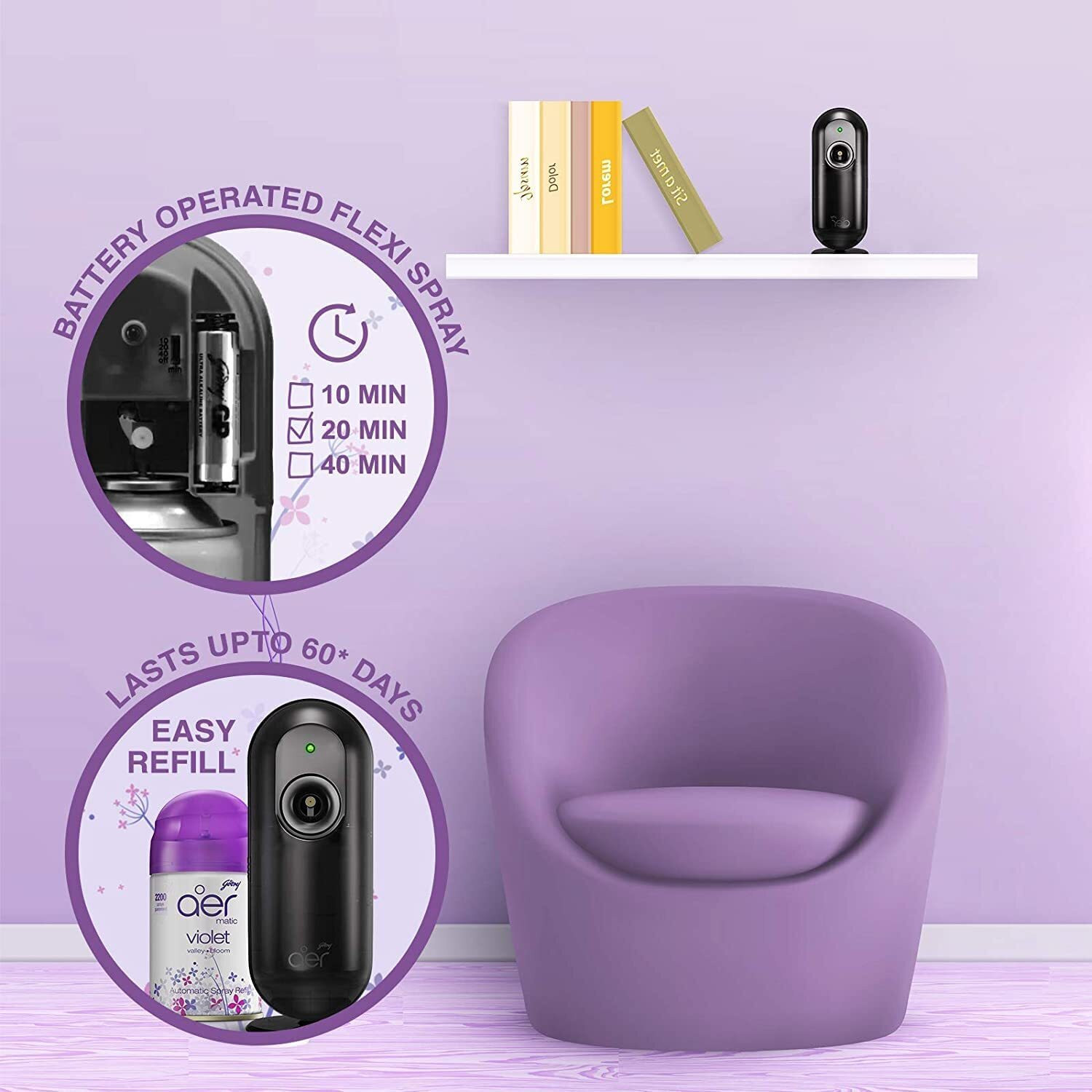 Image of Godrej violet, bloom, valley, lavender Car Freshener Automatic Spray, Refill, Spray LAV1