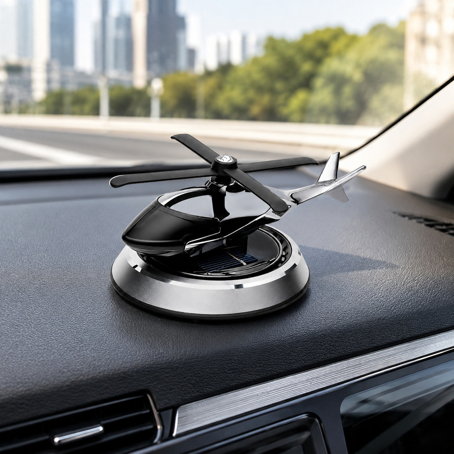 Image of Jinal Natural Aroma, Long Lasting Fragrance Diffuser, Automatic Spray Solar Powered Helicopter Car Perfume | Rotating Car Air Freshener & Fragrance Diffuser | Dashboard Car Decor