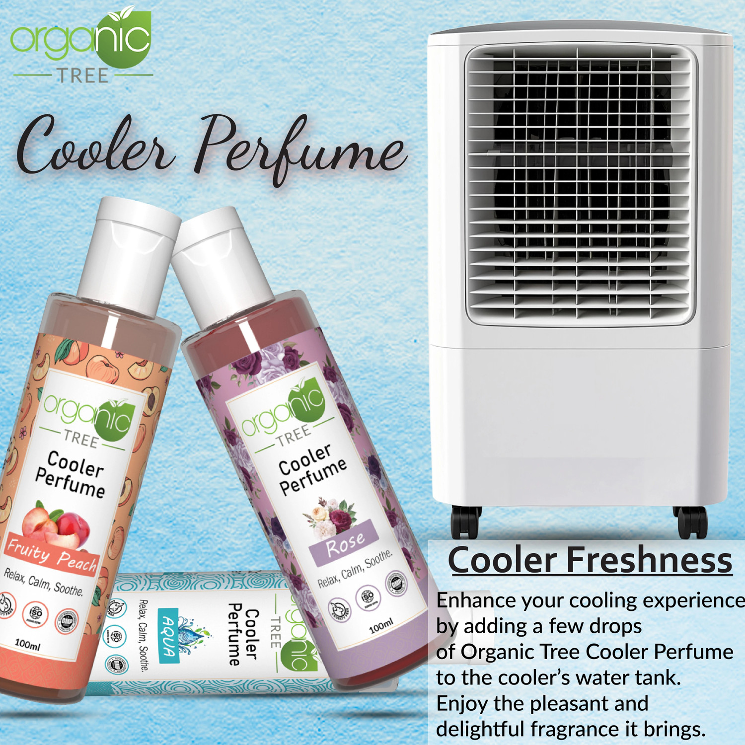 Image of ORGANIC TREE Aqua, Fruity Peach, Rose Aroma Oil versatile Rose /Aqua /Fruity Peach Fragrance Cooler Perfume