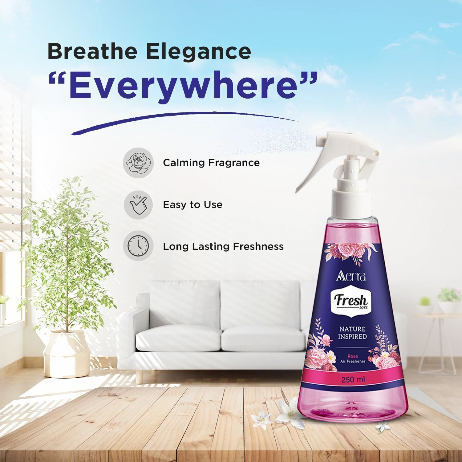 Image of Aerra Rose Spray Air Freshener - Long-Lasting Rose Fragrance & Odor Eliminator for Home, Car, Bathroom - Non-Toxic, Eco-Friendly