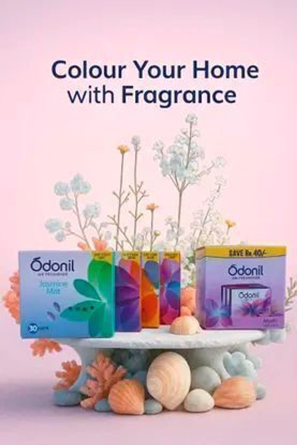 Image of Odonil LEVENDER, JESMINE, MYSTIC ROSE , ORCHID DEW, Mixed Fragrance, Assorted Blocks Blocks mystic rose