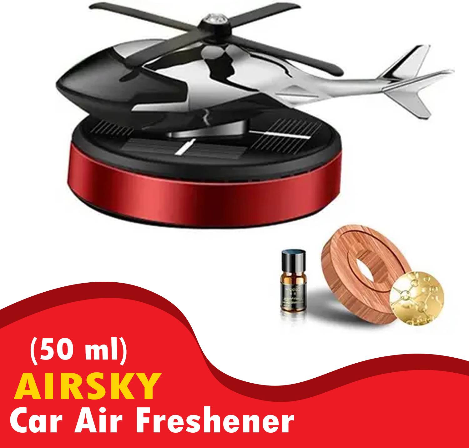 AIRSKY Aqua Fragrance Car Freshener Diffuser Red Car Aroma Diffuser Air Freshener Perfume Solar Power Car Dashboard Helicopter Decoration With Perfume Car Freshener