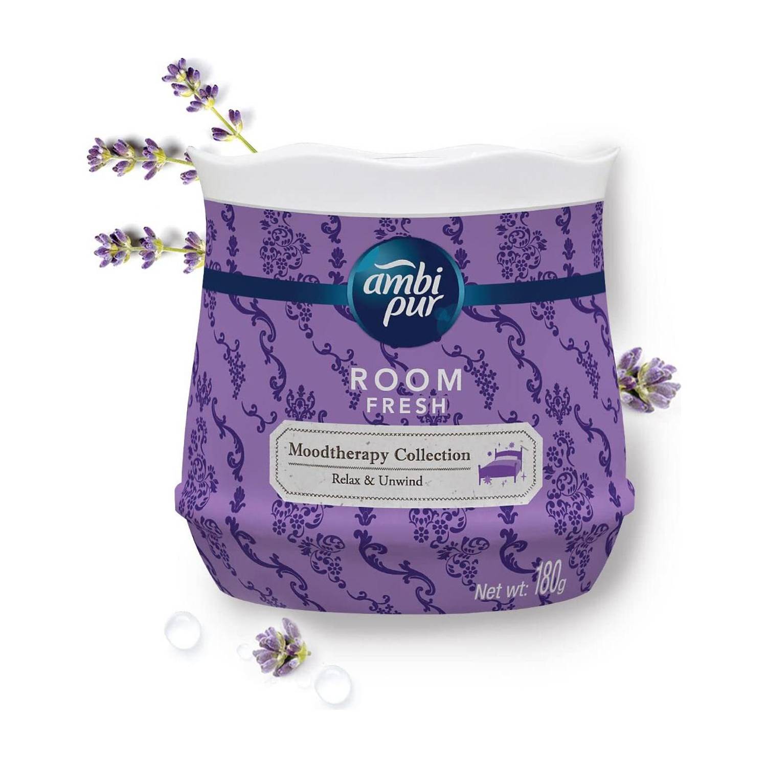 Ambipur Lavender Spray MoodTherapy collection Room Fresh Gel, Relax & Unwind - Lavender, 180 g