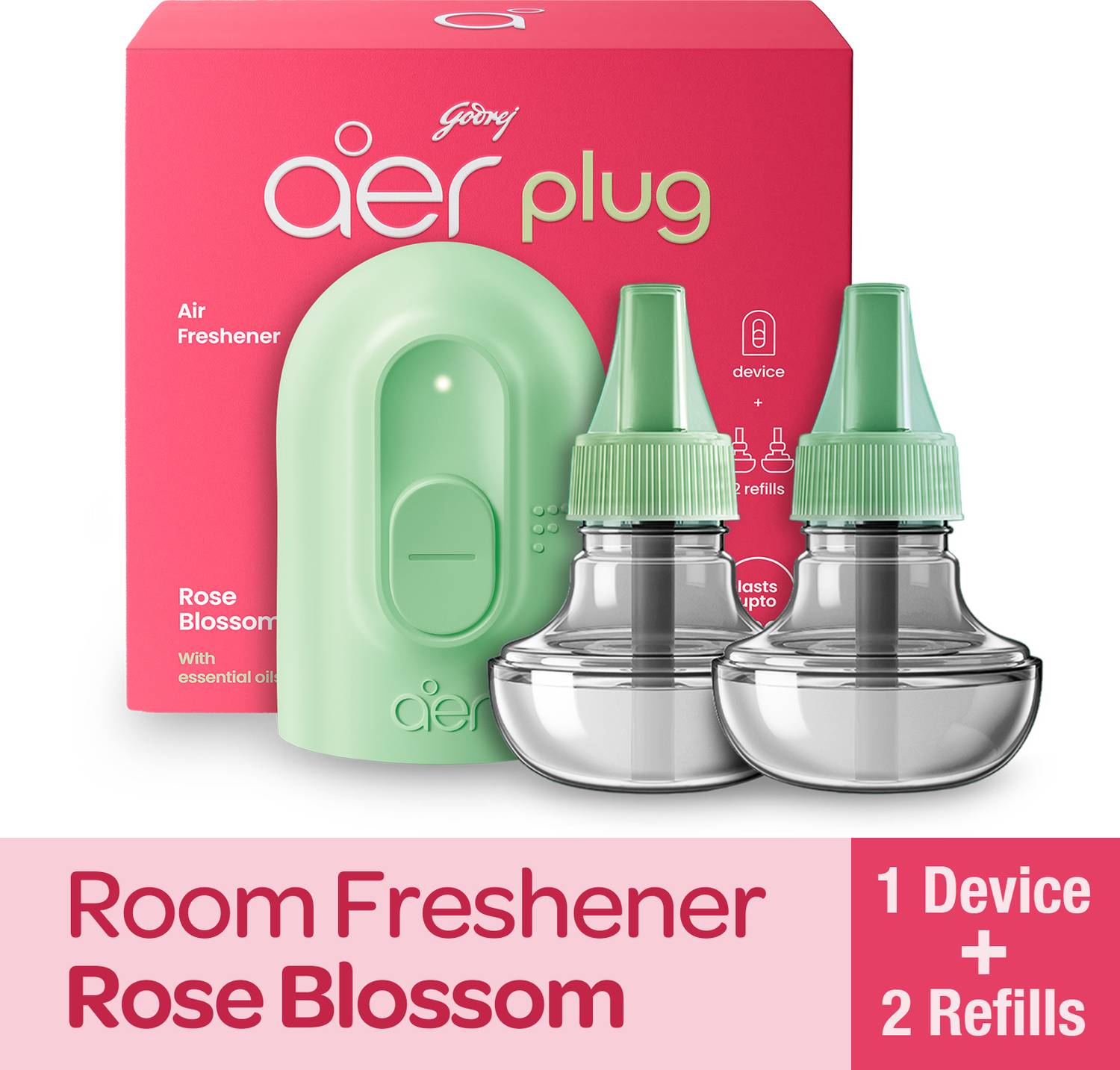 Godrej Aer Plug - Rose Blossom Refill Device + 2 Refills - Image 1
