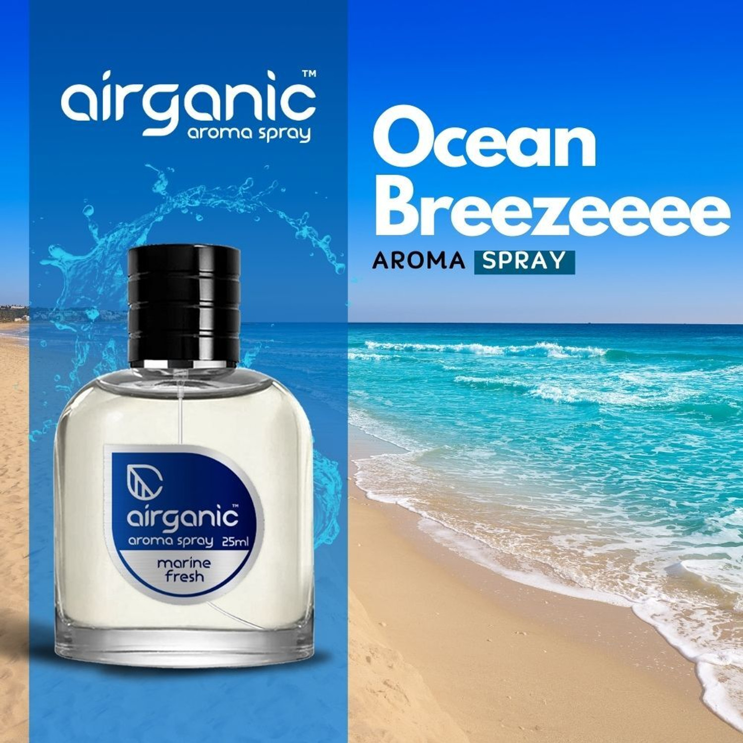Image of Airganic Aroma Fine Spray Marine Fresh Luxury spray with Hanging Card Car Freshener Spray Aroma Fine Spray Marine Fresh - 25 ml