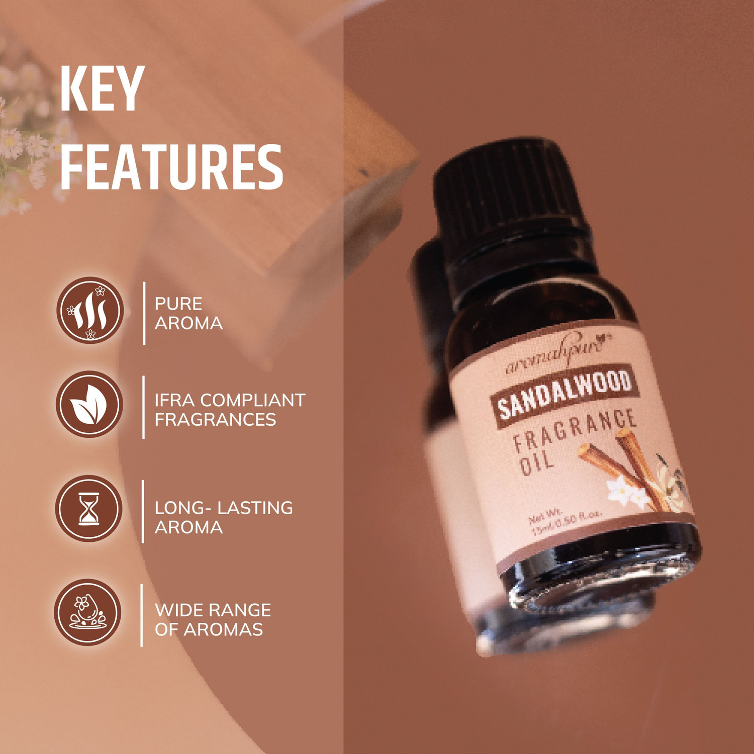 Image of Aromahpure Sandalwood Aroma Oil for Home Fragrance | Helps in Meditation |Best for Aromatherapy |IFRA Certified
