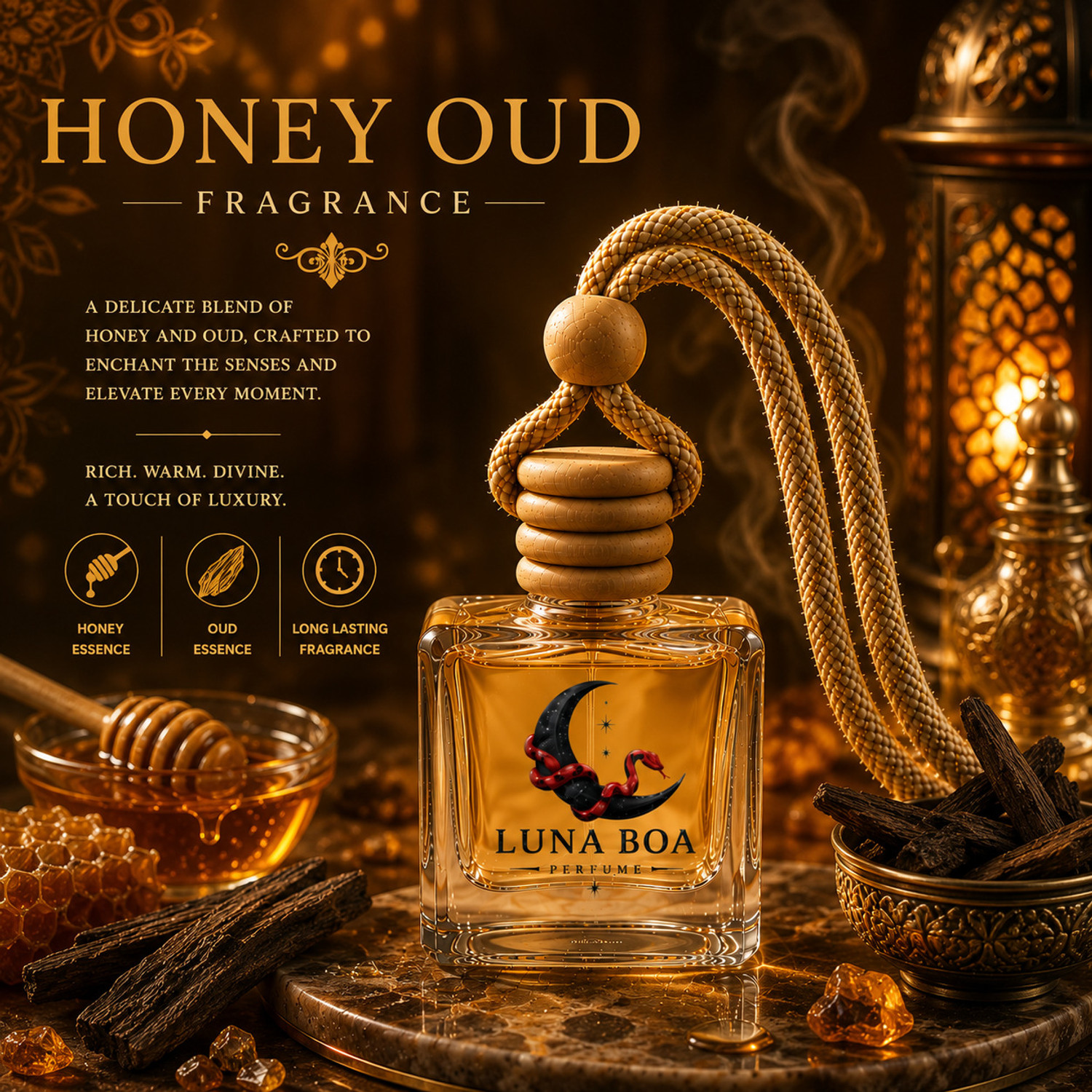 Image of LUNA BOA HONEY OUDH, Car Perfume /Car Freshener /Hanging car Freshener Car Freshener Diffuser Long Lasting Fragrance || HONEY OUDH ||