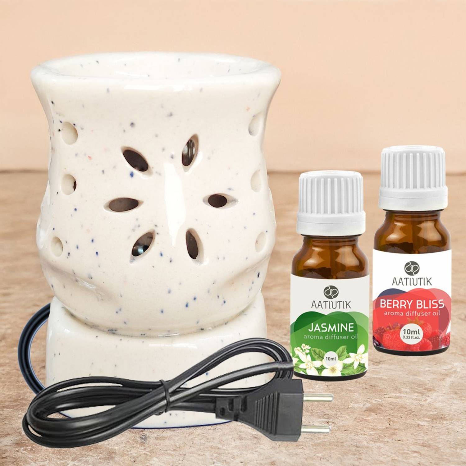 Aatiutik Jasmine, Berry Bliss Diffuser Handcrafted Ceramic Electric Diffuser Fragrance Aroma Oils for Aromatherapy | Air Freshener | Camphor/Essential Oil Burner | Night Lamp Light