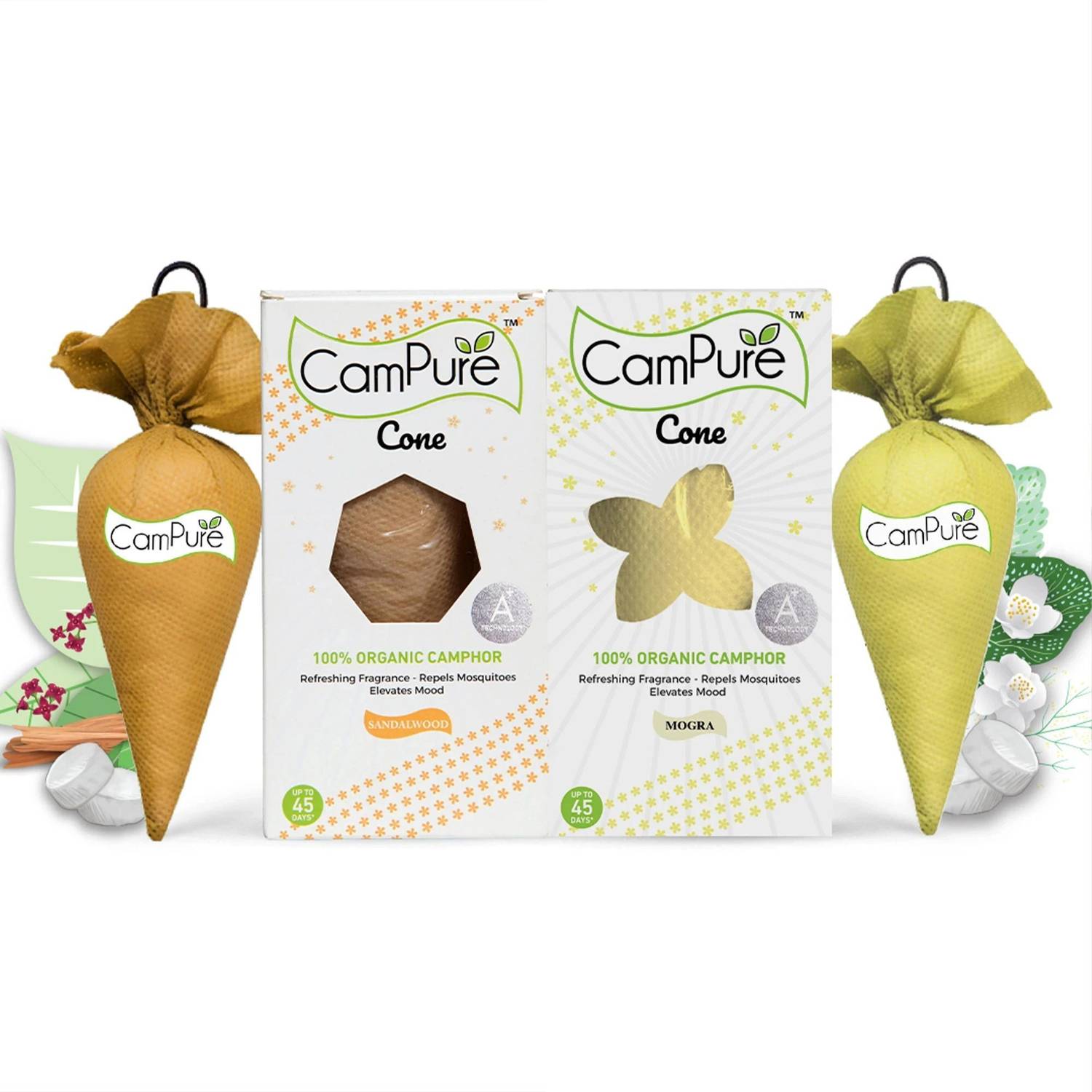 CamPure Cone Air Freshener - Sandalwood & Mogra - Pack of 2 Potpourri Cone Air Freshener - Sandalwood & Mogra - Pack of 2