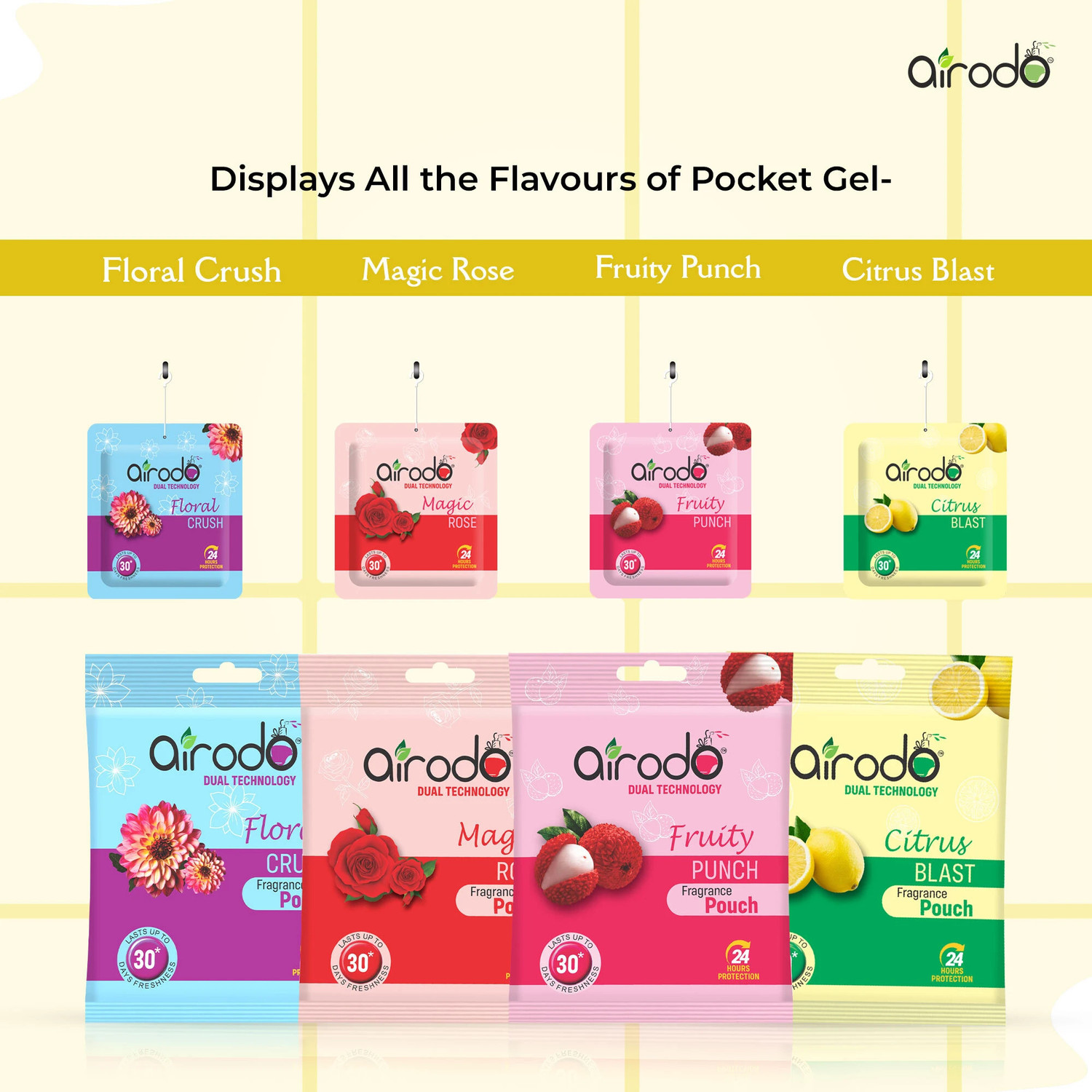 Image of AIRODO Power Pocket Gel Air Freshener | Assorted Mix Scents | Pack of 25 Refill Pocket Gel