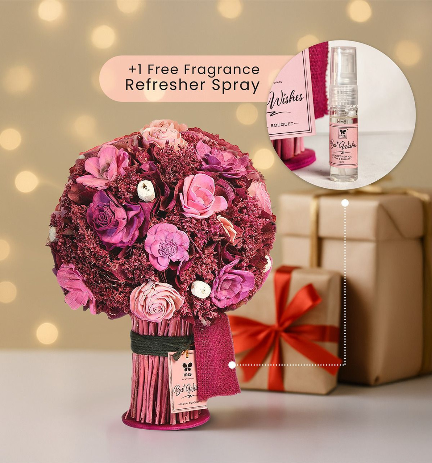 Image of IRIS Dry Flower Bouquet Potpourri with a Free Fragrance Spray