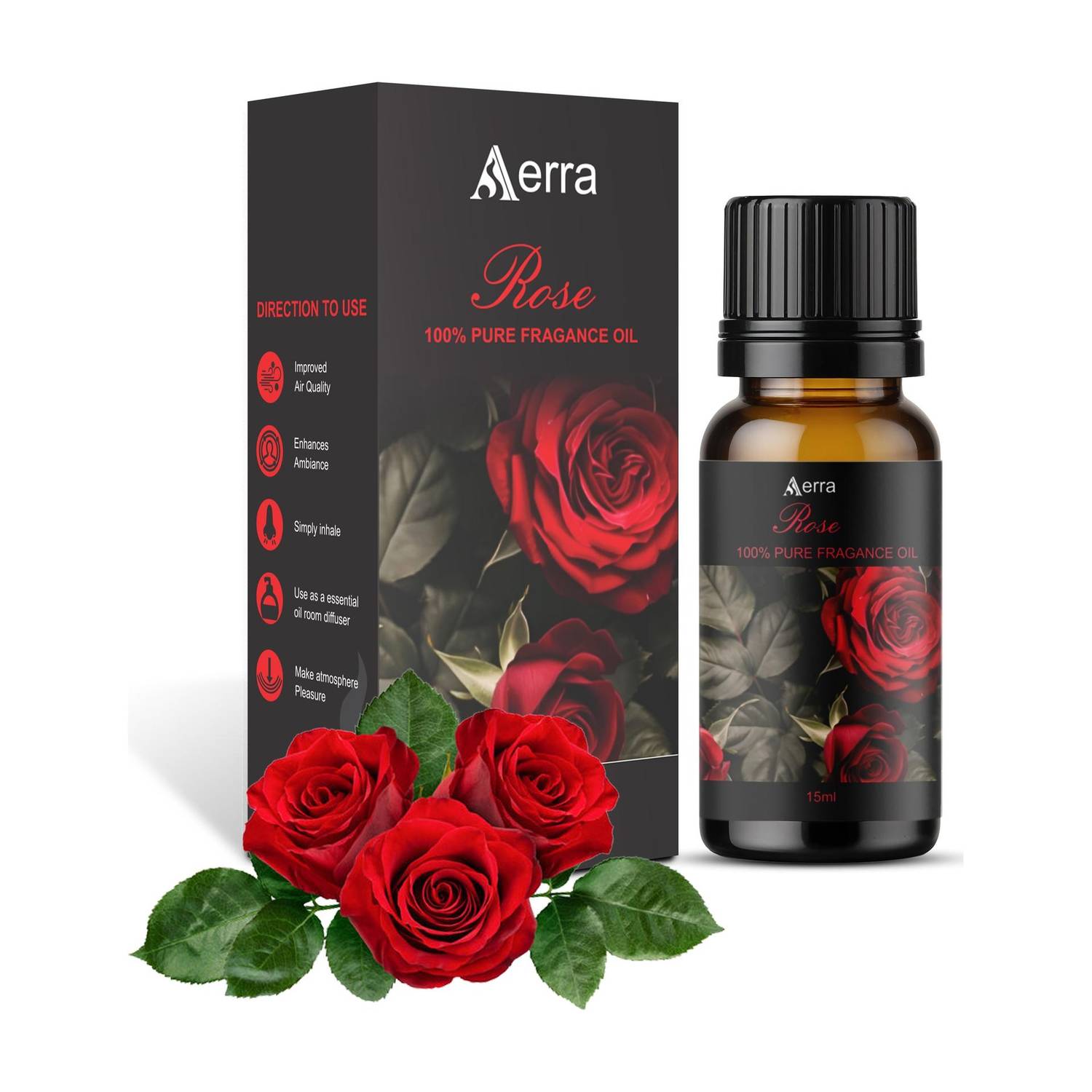 Aerra Rose Aroma Oil Pure Rose Fragrance Oil 15ml – Natural, Long-Lasting for Diffusers, Puja, Home