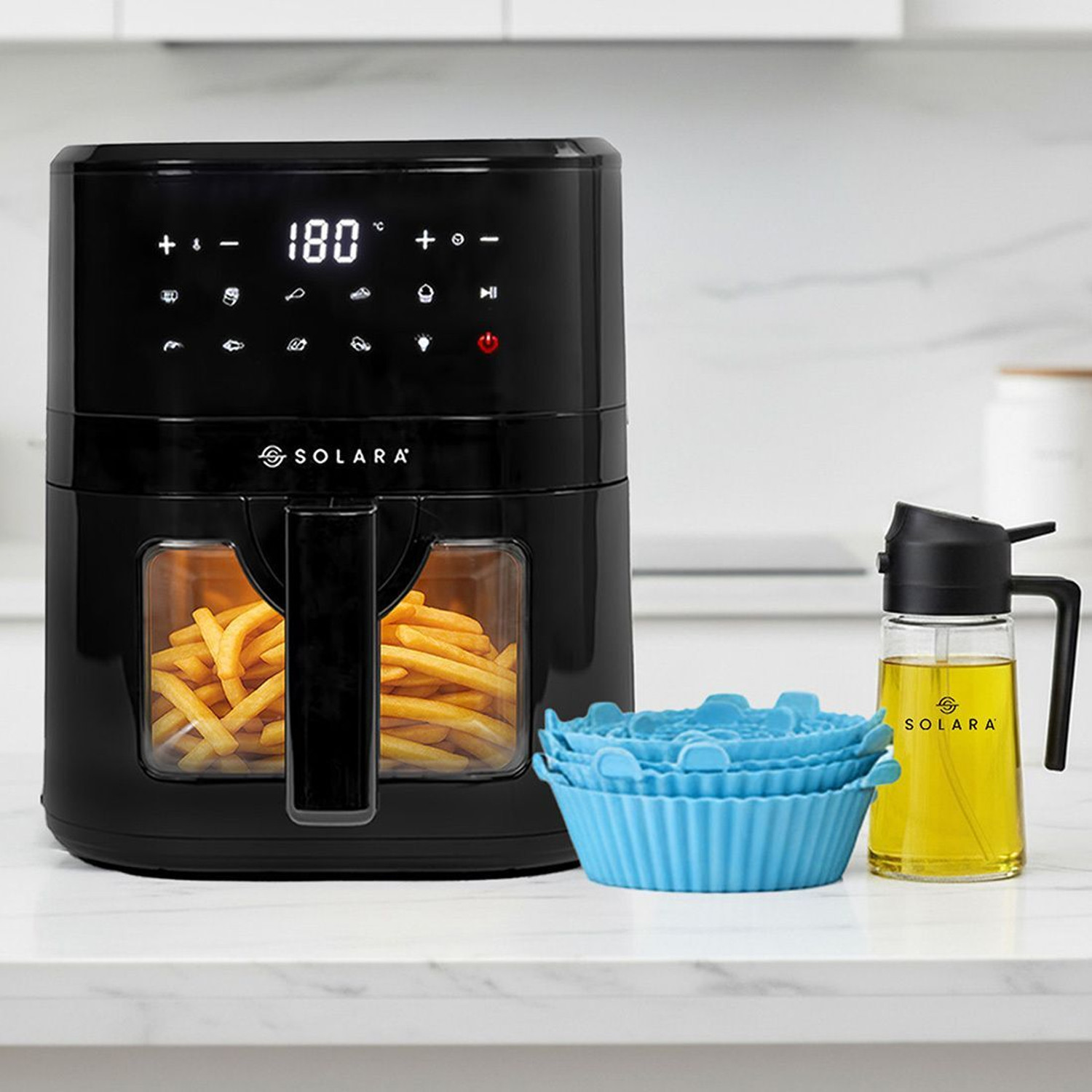 Image of Solara Air Fryer 4.5L with 500ml 2-in-1 Glass Oil Sprayer, Set of 6 Silicone Basket, 360 High Speed Air Circulation, Air Fryer