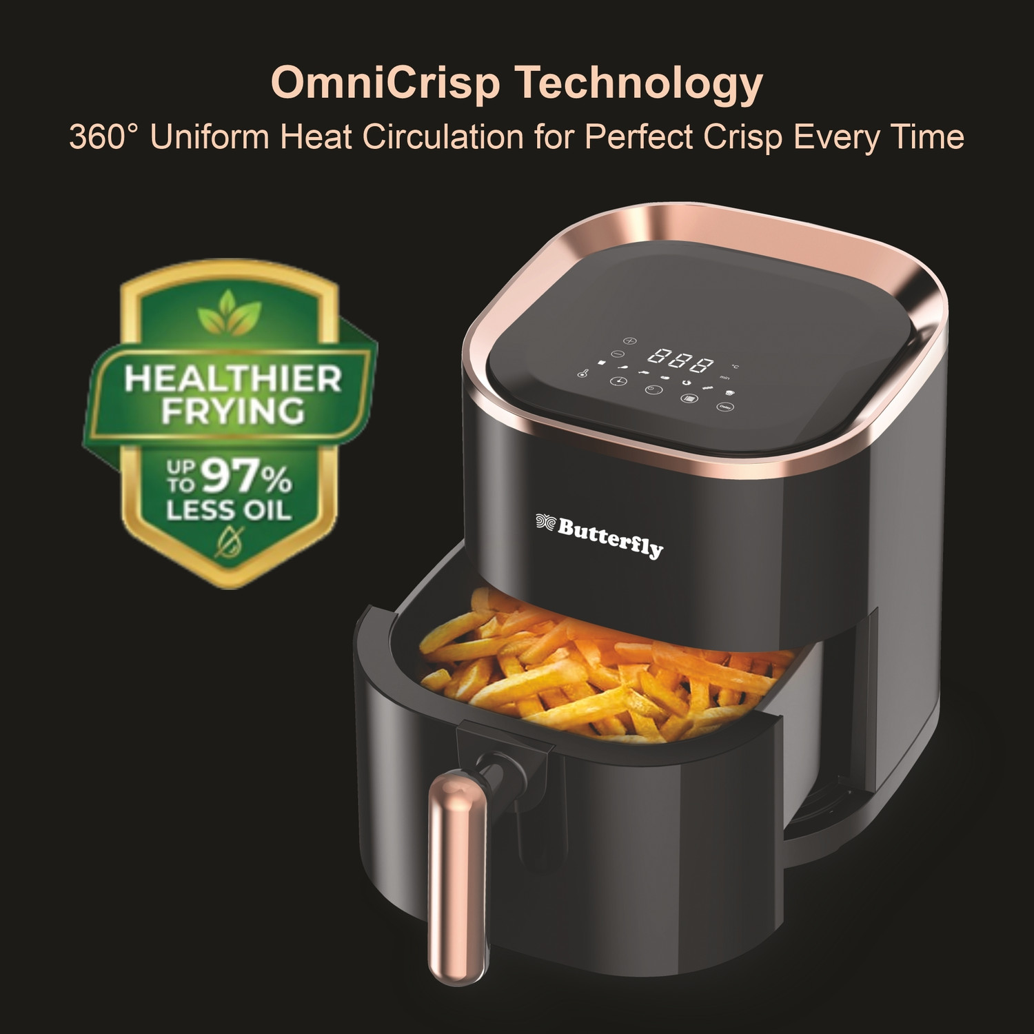 Image of Butterfly Magnum 360 Degree Uniform Heat Circulation Healthier Frying: up to 97% Less Oil Food Grade Tray & Basket Digital Display with Touch Functions Delay Time Function Automatic Shut-Off 7 Preset Menus Air Fryer