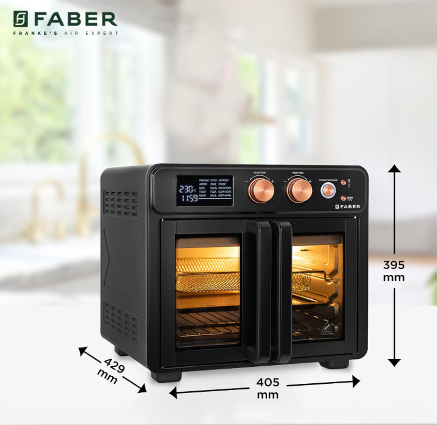 Image of FABER FAO 25L 15F BK|AirFryerOven,Bake Tray,SS Wire Tray,Basket|Digital AirFryer(25L) Air Fryer