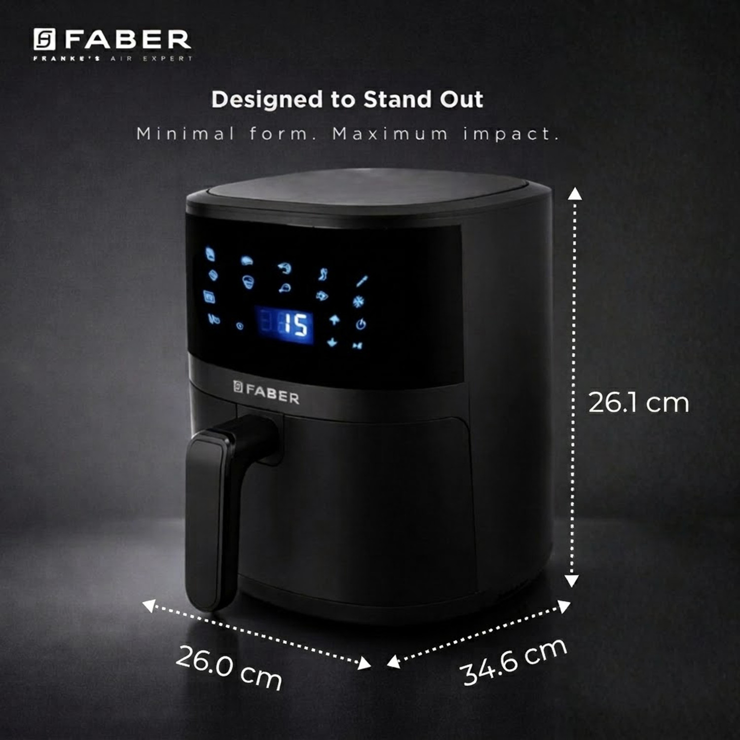 Image of FABER FAF CrispX 4.0L Bk 1300W Fry,Roast,Grill,Bake,Digital Display,Swirl Cooking Air Fryer