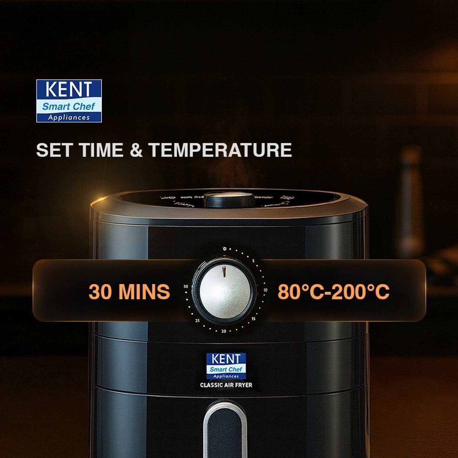 Image of KENT Classic Hot Air Fryer 4L 1300 W | 80% Less Oil | Instant Electric Air Fryer | Auto Cut Off | Fry, Grill, Roast, Steam, and Bake Air Fryer