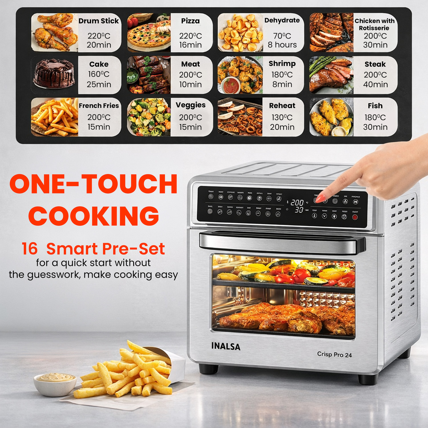 Image of Inalsa Crisp Pro 24 Air Fryer Oven|24L|1700W|Rotisserie,OTG,Convection Oven Air Fryer