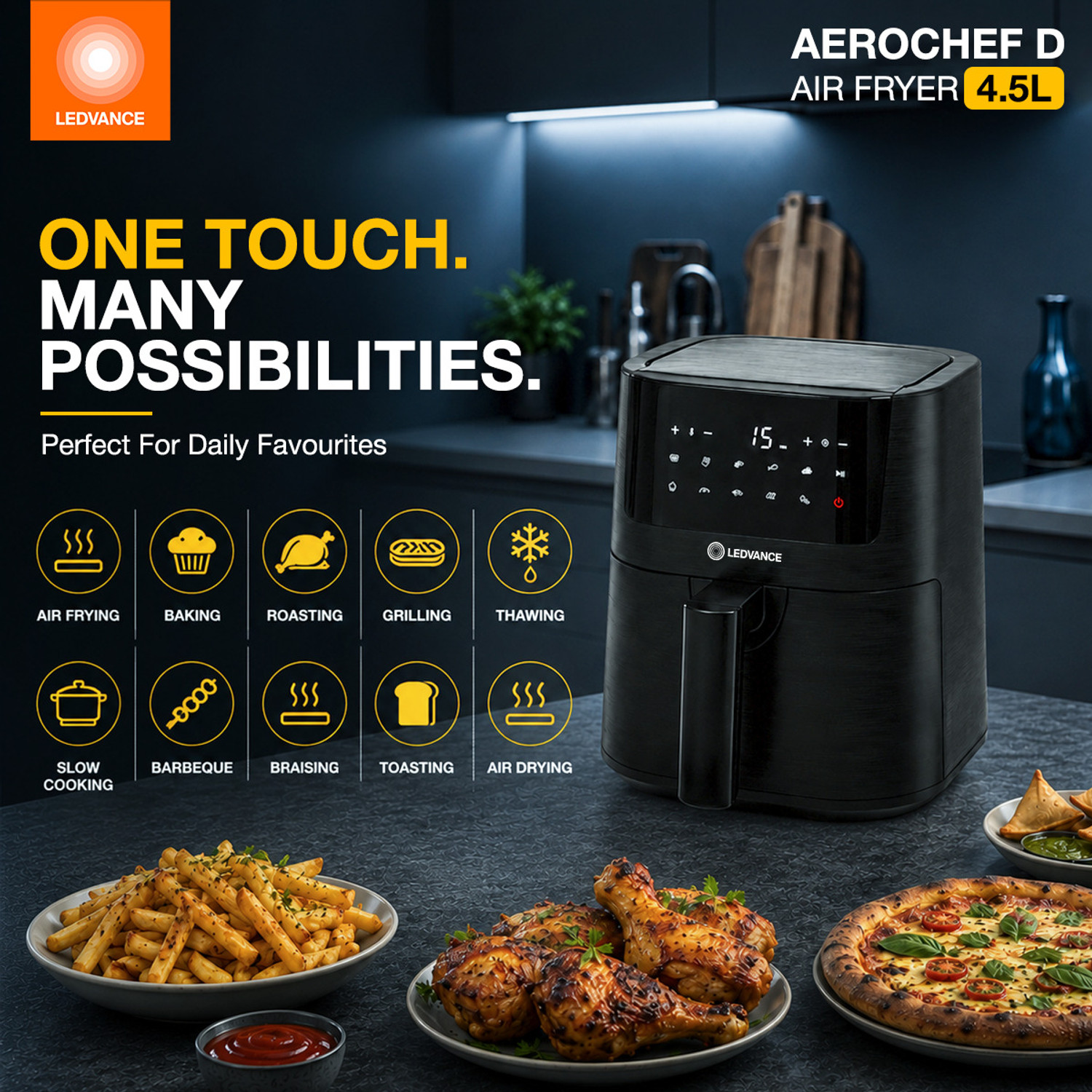 Image of ledvance Air Fryer 4.5L | 10-in-1 Functions With 9-in-1 Preset Menu | 85% Less Oil | Air Fryer