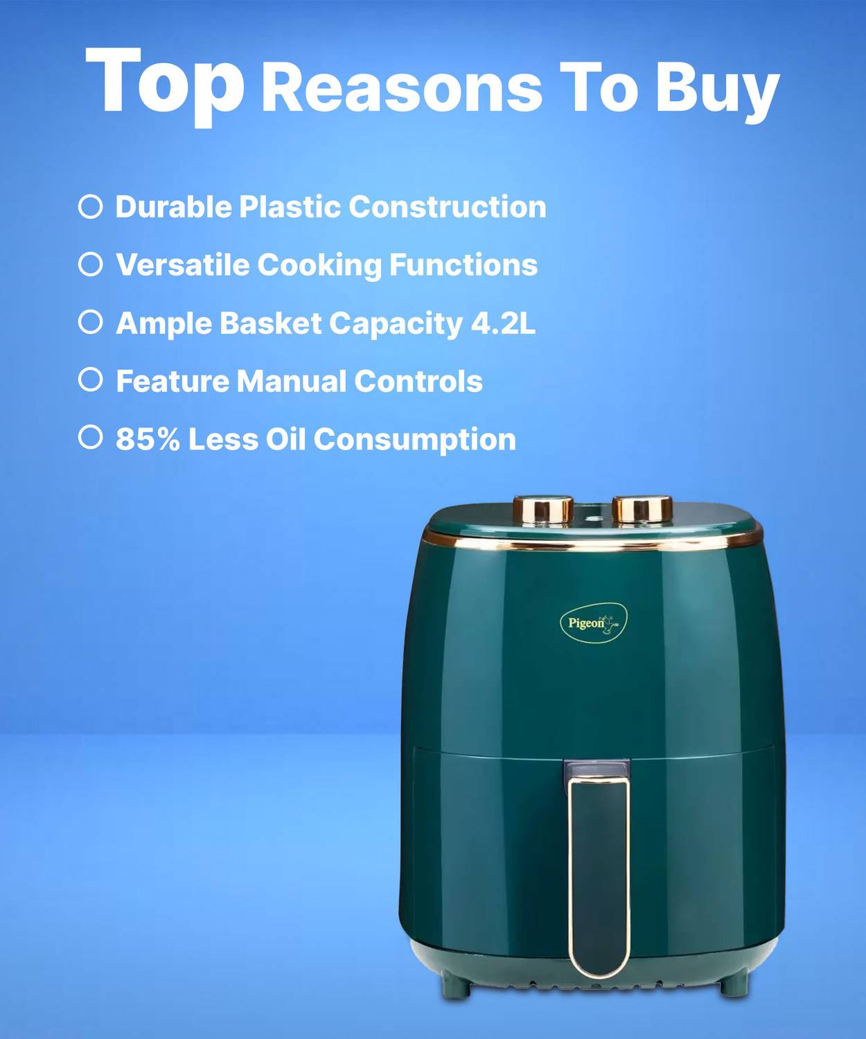 Pigeon Healthifry Manual 1200W Air Fryer (Green) - Image 3