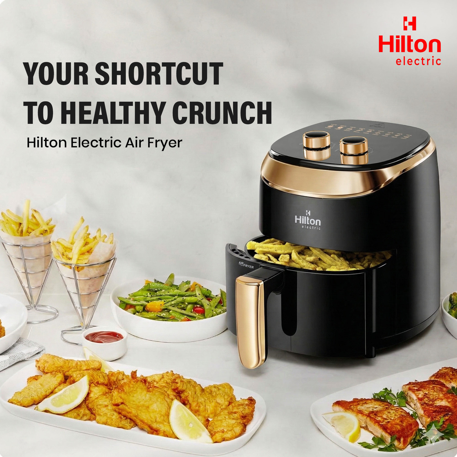 Image of HILTON 1200W Electric Manual Air Fryer, Automatic Shut Off, 4.2 Litre Non-Stick Basket Air Fryer