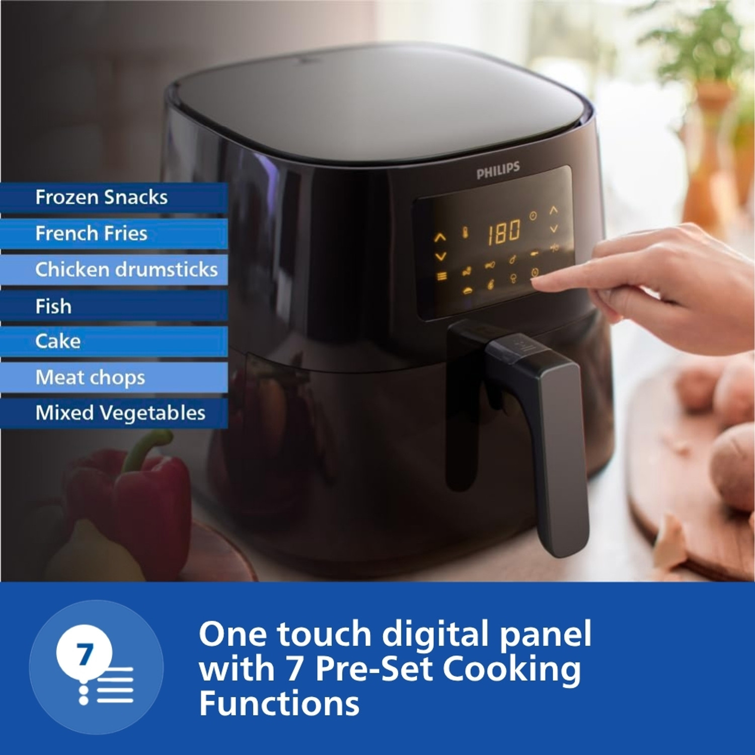 Image of PHILIPS HD9252 /90 with Touch Panel, uses up to 90% less fat, 7 Pre-set Menu, 1400W, 4.1 Ltr, with Rapid Air Technology Air Fryer