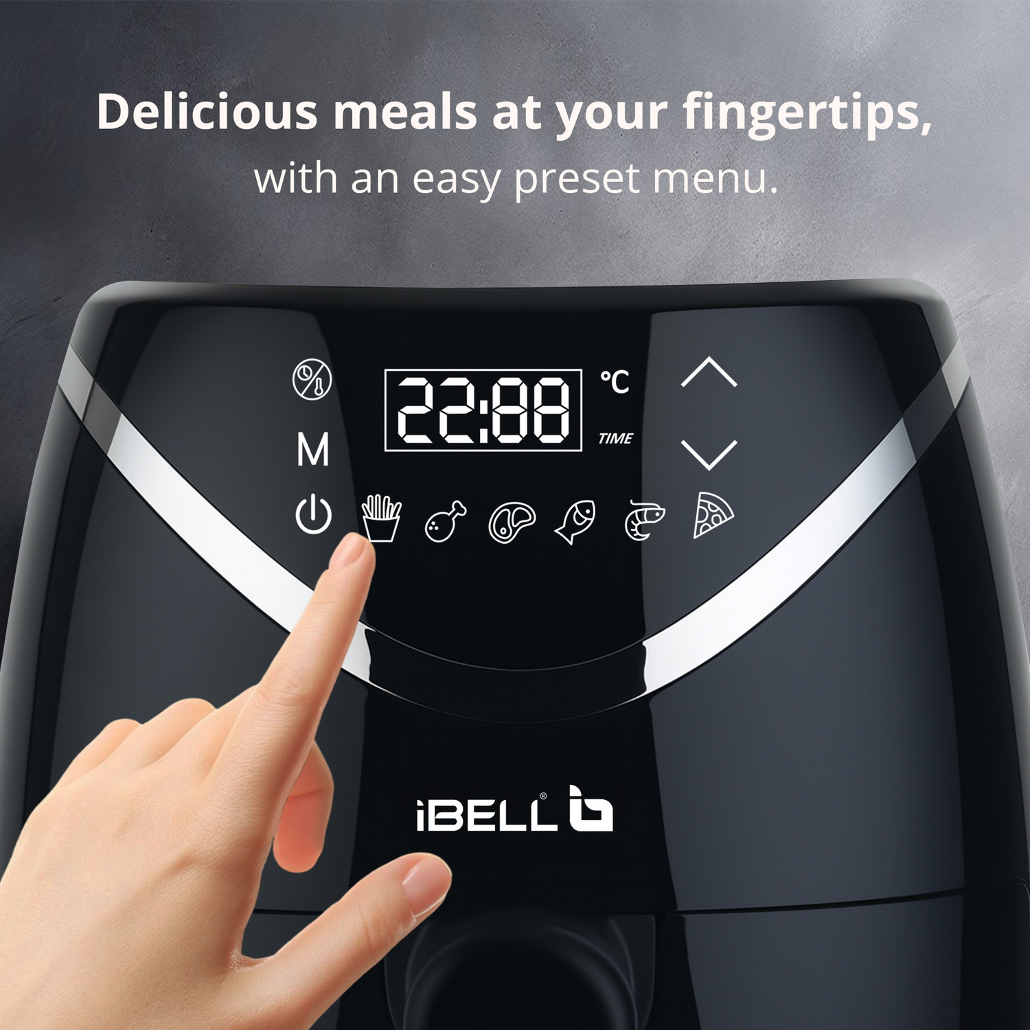 Image of iBELL AEROFRY300 6 Preset Cooking Modes Feather Touch Adjustable temperature Control Air Fryer